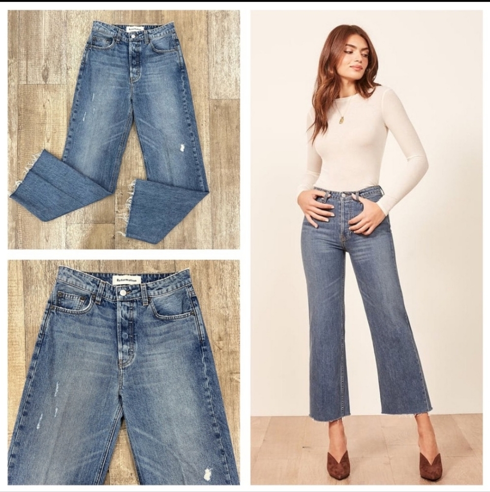 NWOT Reformation Fawcett Blue Jeans In Celtic